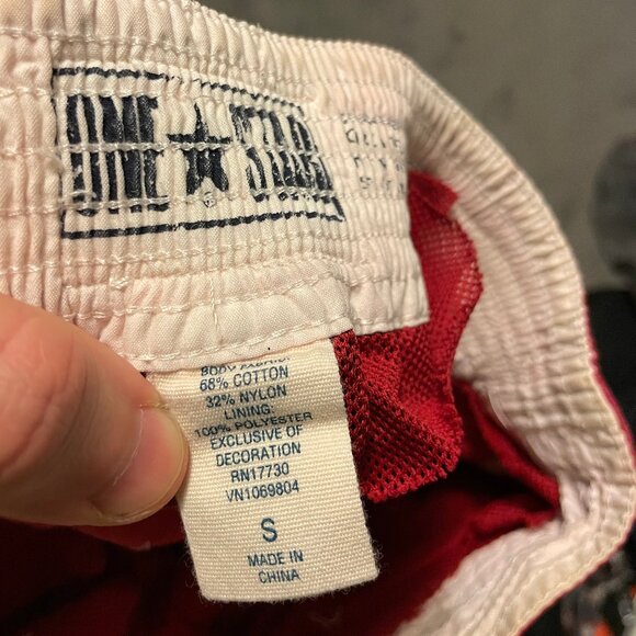 One Star Men's Small Board Shorts - Red with White Stripes - Picture 3 of 3